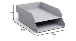 Bigso Box of Sweden Hakan Set of 2 Letter Trays for Desk, Stackable Storage Compartments for Letters, Documents, etc., Fibreboard Organiser System with Linen Look Paper, Light Grey