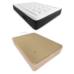 Somnia Descanso - Pack Colchón Viscoelástico Premium Creta 24cm + Canapé Madera Abatible Extra Reforzado con Gran Capacidad | Color Cambria 105 x 190