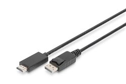 DIGITUS DisplayPort verloopkabel - DP 1.2 naar HDMI (2.0) type A - UHD 4K/60Hz - 3m - Vergrendeling, HDCP, 3D - Voor monitor, PC