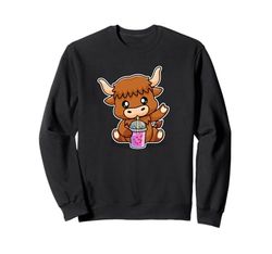 Kawaii Boba Bubble Tea Heifer Scottish Highland Cow Lover Felpa