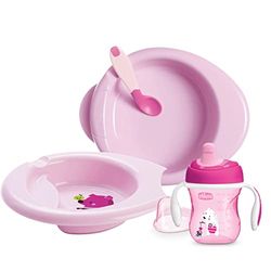 Chicco Conjunto de louça de silicone para bebé, conjunto de utensílios infantis para desmame com prato térmico, prato comer fácil, copo de aprendizagem para bebé e colher de silicone, louça infantil 6