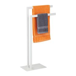 Relaxdays Piantana Portasciugamani, Autoportante con 2 Bracci, Acciaio, Appendi Asciugamani HLP 81 x 48 x 20 cm, Bianco