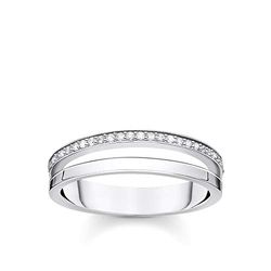 THOMAS SABO Damesring dubbele witte stenen zilver 925 sterling zilver TR2316-051-14, 48 EU, zilver 925, kubische zirkonia.