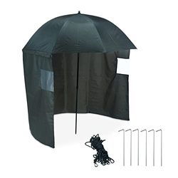 Relaxdays Abri de pêche avec paroi latérale, mécanisme à Bascule, piquets & Sac Transport, Tente, Parapluie, Vert