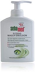 Sebamed Flytande tvätt-emulsion oliv i hygienisk dispenser 200 ml, den extra milda, tvålfria rengöringsformeln ger näring åt känslig hud även under rengöring