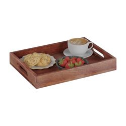 Relaxdays Serving Tray, Mango Wood, Breakfast in Bed, HWD: 5 x 36 x 26 cm, with Handles, High Edge, Rectangular, Brown