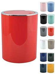 MSV Salle de bains Série Aspen Design Poubelle salle de bains Poubelle à pédale Poubelle Push à couvercle basculant Récipient à ordures à couvercle oscillant 6 Litres (ØxH): approx. 18,5 x 26 cm Rouge