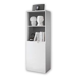 Stella Trading Spice Armário escritório em branco alto brilho - armário arquivador com 2 compartimentos abertos - móveis de escritório modernos conjunto completo - 50 x 145 x 35 cm