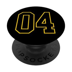 Número 4 en estilo deportivo universitario negro y amarillo PopSockets PopGrip Adhesivo
