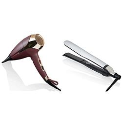 ghd Helios Hair Dryer - Professional Hairdryer (Plum) & Platinum+ Styler White Professional Smart Hair Straighteners