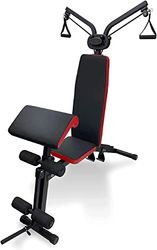 Trainer di forza multifunzionale Ultrasport, per allenamenti versatili e per tutto il corpo, con puleggia/estensione fasce di resistenza e banco curl, colore: nero-rosso