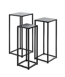 Haku Möbel Lot De 3 Colonnes à Fleurs, Métal, Noir, L 22 X P 22 X H 61 cm /L 26 X P 26 X H 66 cm /L 30 X P 30 X H 71 cm