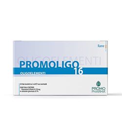 Promoligo 16 - Rame - Integratore Alimentare, Oligoelementi Essenziali - Rame, per le difese dell'organismo - senza glutine - 20 fiale da 2 ml