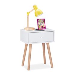 Relaxdays Night Stand, Side Table, Drawer, H x W x D: approx. 55 x 42 x 30 cm, Wood, White
