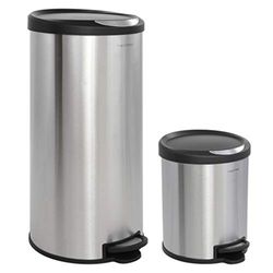 happimess HDPM1001A Oscar Round 30-Liter Step-Open Trash Can with FREE Mini Trash Can for Home, Kitchen, Living Room, Dining Room, Bathroom, Office, Stainless Steel/Black