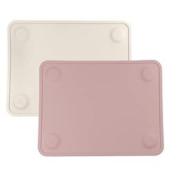 WeeSprout Silicone Suction Placemats for Babies, Toddlers & Kids, Durable Food Grade Silicone with Non-Slip Suction, Raised Edges Contain Mess, Dishwasher Safe, for Dining Table & Restaurants, 2 Pack