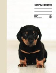 KENDL Composition Notebook, College Ruled Paper, 9.69" x 7.44", 100 Pages - Dachshund Puppy