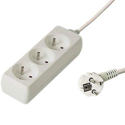 PremiumCord Extensão de 230 V, 3 tomadas, extensão de 230 V, entradas francesas giratórias de 45°, tomada múltipla segurança infantil, branco, 3 m
