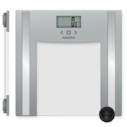 Salter 9182 SV3R Glass Analyser Balanza de baño, 150 kg, Balanzas digitales de pesaje para peso corporal/grasa/agua, Masa muscular/ósea, BMI, 8 Memoria de usuario, Modo atleta, fácil de leer, plata
