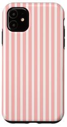 Strawberry Pink and White Striped Pattern Aesthetic Preppy Case for iPhone 11