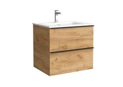 Salgar Mueble de baño Nabua 60 cm Roble con Tirador de pestaña | Lavabo de Porcelana