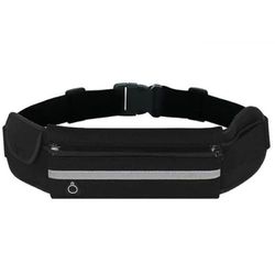 PARENCE.- Ceinture de Course Noir 3 Poches avec Bande réfléchissante/Running Smartphone/Bouteilles/Gourdes - Sac Banane Téléphone - de Course a Pied, Sport, Jogging, Footing, Courir