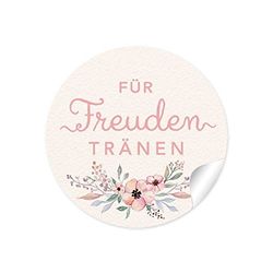 Set van 3 vellen à 24 stickers 72 stickers:"Für Freudentränen" crème pastelkleuren bloemen • voor zakdoeken, zakdoekverpakking, gastgeschenken, bruiloftsjam • 4 cm, rond, mat