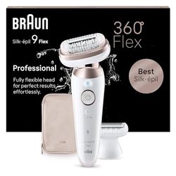 Braun Silk-épil 9 Flex Depilatore Donna, Epilatore Elettrico Donna Con Testina Flessibile a 360° Per Epilazione Semplice, Wet & Dry, Pelle Liscia a Lungo, 9-030 3D, Bianco/Rosa