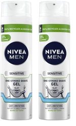NIVEA MEN Sensitive One Stroke Shaving Gel (200ml) With Chamomile Extract + Vitamin E, Beard Softener for Men, Pack of 2