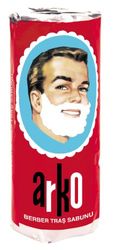 The Shave Factory 2 x Arko Shaving Cream Soap Stick and Omega Shaving Brush with Natural Boar Bristle, Red