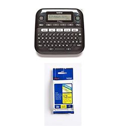 Brother PT-D210 Etichettatrice Desktop Professionale con Display, fino a 12 mm + Nastro Laminato TZE631, 12 mm, Nero su Giallo