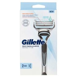 Gillette Skinguard Sensitive Afeitadora de barba para hombres con irritación de la piel, 1 mango, 2 cuchillas de repuesto