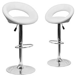 Flash Furniture 2 szt. Współczesny biały winyl zaokrąglony tył regulowana wysokość stołek barowy z chromowaną podstawą
