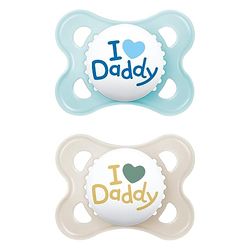 MAM Originele fopspeen in set van 2, tandvriendelijke babyfopspeen van duurzame en biologisch hernieuwbare materialen, speen van MAM SkinSoft siliconen, met fopspeenbox, 0-6 maanden, blauw/beige