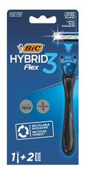 BIC Hybrid 3 Flex Refillable Men's Razor Kit, 90% Recycled Plastic Handle and 3-Blade Refills - Box of 1+2