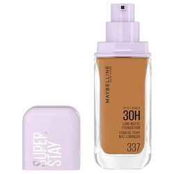 Maybelline New York 30H Lumi Matte Foundation, look ultra fresco a lunga durata, con finitura opaca, fondotinta strutturabile e riflettente, colore: 337 marrone medio scuro, neutro, Superstay