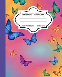 Rainbow Butterflies Composition Book: Adorable 200 pages of lined paper 7.25 x 9.5
