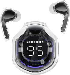 Clear Beat Cuffie Auricolari Wireless Bluetooth 5.3, Design Trasparente, Suono Cristallino, Impermeabili IPX4, Custodia con Ricarica Smartphone, Microfono Integrato, Autonomia 2-3 Ore, USB-C (Nero)