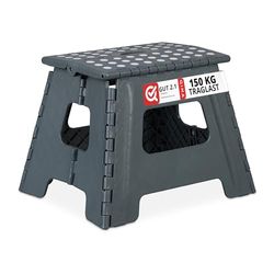 relaxdays Sgabello Pieghevole L, da Bagno o Campeggio, per Bambini, fino a 150 kg, Plastica, H 30 cm, Grigio Scuro
