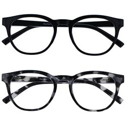 OPULIZE Blu Gafas de Lectura con Bloqueo de Luz Azul Pack de 2 Montura Redonda Negra Gris Carey Bisagras de Muelle Mejoran el Sueño Ordenador Gaming Antirreflejante Hombre Mujer BB5-1W +2.00