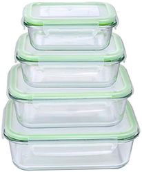 alpina Food Storage Containers with Lids - Glass - 8 Pieces - Glass Container - Storage Box - Microwave, Freezer, Over and Dishwasher Safe - 370, 640, 1050, 1520 ml