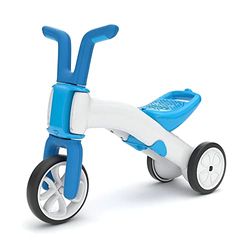 Chillafish Bunzi Loopfiets en driewieler, 2-in-1 speelgoed voor 1-3 jaar, in hoogte verstelbare babydriewieler en eerste loopfiets in één, stille niet-markerende wielen, blauw/wit