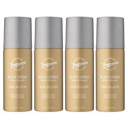 Designer Fragrances 4 Pack One Billion Men's Body Spray Deodorant Cans - For Instant Freshness on The Go - Long Lasting Smell - Great Male Gift Sets - 150ml