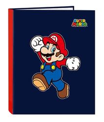 SUPER MARIO WORLD Classeur avec feuilles 4 anneaux, idéal pour enfants de différents âges, confortable et polyvalent, qualité et résistance, 26,5 x 33 cm, couleur bleu marine, bleu marine, Estándar,