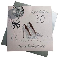 White Cotton Cards Grande Carte Faite à la Main 30 Happy Birthday Have A Wonderful Day Sac de Chaussures et Carte d'anniversaire 30 Ans, Blanc