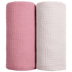 lulumoon Baby wikkeldekens - Katoenen wikkeldeken zachte ontvangstdeken voor baby's, neutraal, 2 stuks (roze)