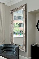 MirrorOutlet Carved Louis Full Length Leaner Wall Mirror Colour: Silver 175 x 89 CM, Wood, 5ft-6ft