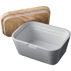 Brunner 0830099N.C06 Burriera in Melamina con Coperchio in bambù, Butter Box, Colore Grigio, Antislip e Infrangibile