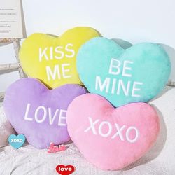 JarThenaAMCS 4 Pieces Valentine's Day Heart Shaped Throw Pillows Conversation Hearts Fluffy Love Pillow Cute Throw Pillows Aesthetic Coquette Room Decor for Gift Bed Sofa Couch