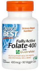 Doctor's Best - Fully Active Folate 400 with Quatrefolic | Support for Cardiovascular Health and The Nervous System - 90 Capsules